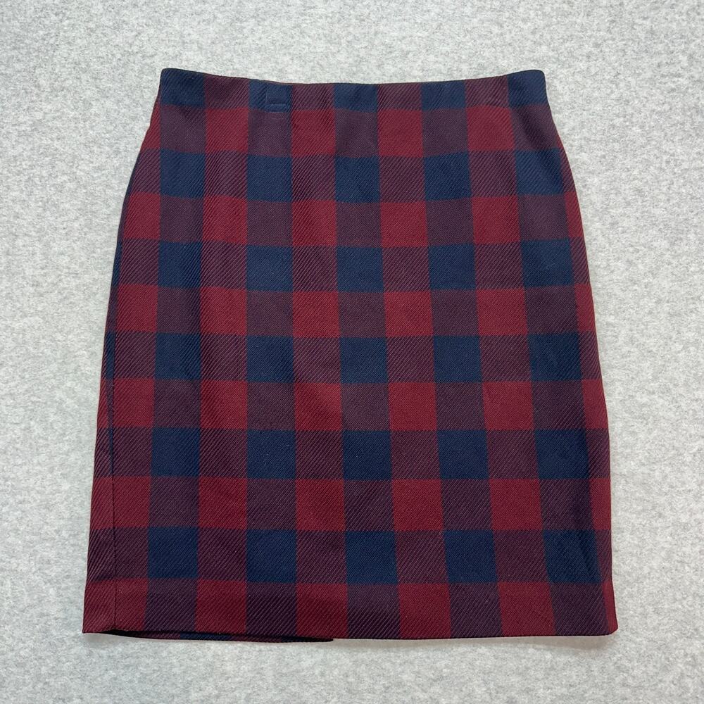 Ann Taylor Buffalo Plaid Straight Pencil Skirt WMNS 12P Petite Maroon Navy Lined